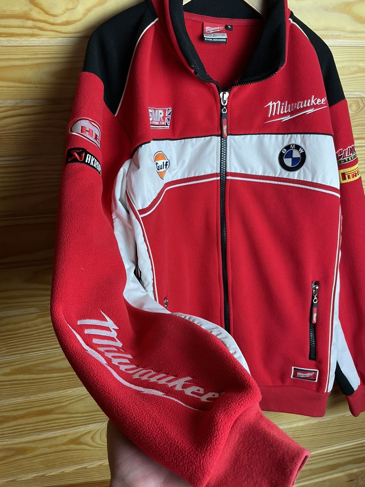 BMW × Vintage BMW Racing Milwaukee Motorrad Fleece Jacket XL Bike Red Warm Size US XL / EU 56 / 4 - 2 Thumbnail