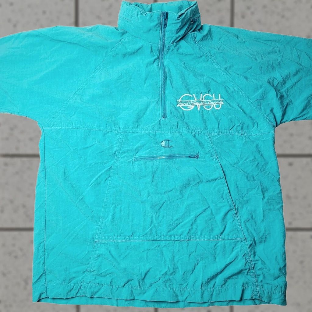 Champion VINTAGE Champion Jacket Women 1/4 Zip Pullover Hooded Windbreaker M Teal Windbreaker Jacket Woman Medium Size M / US 6-8 / IT 42-44 - 1 Thumbnail