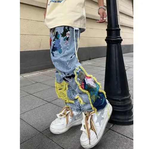 Japanese Brand Embroidered Patch Denim Ripped Jeans Size US 32 / EU 48 - 3 Thumbnail