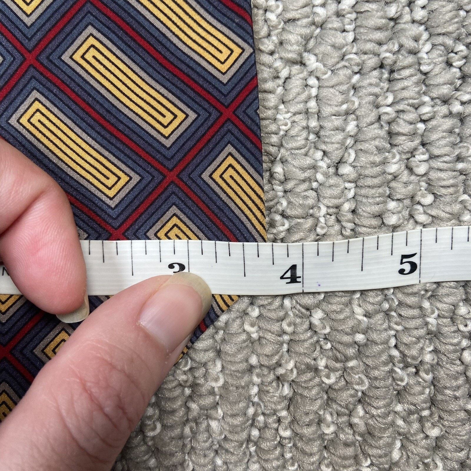 Jhane Barnes JHANE BARNES 100% Silk Gold Blue Red Geometric Mens Tie Size ONE SIZE - 4 Thumbnail
