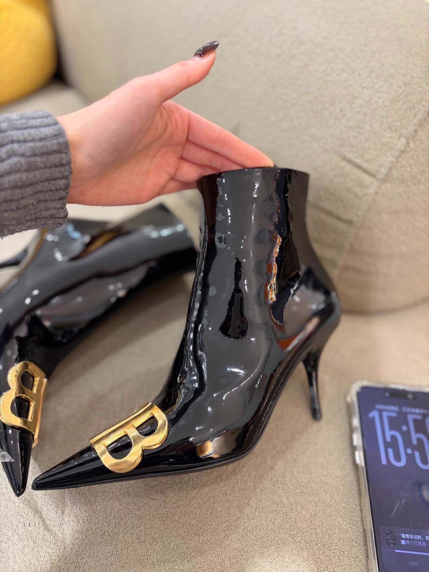 Balenciaga Balenciaga BB patent pointed black gold ankle boots 36.5 Size US 5.5 / IT 35.5 - 1 Thumbnail