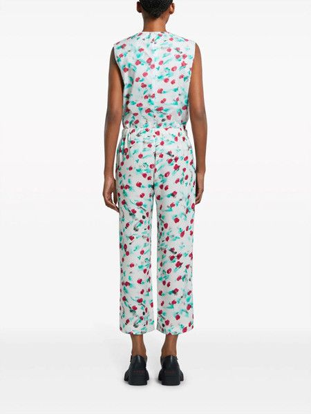 Marni oc11z0525 Floral Cropped Trousers in White Size 28" / US 6 / IT 42 - 3 Thumbnail