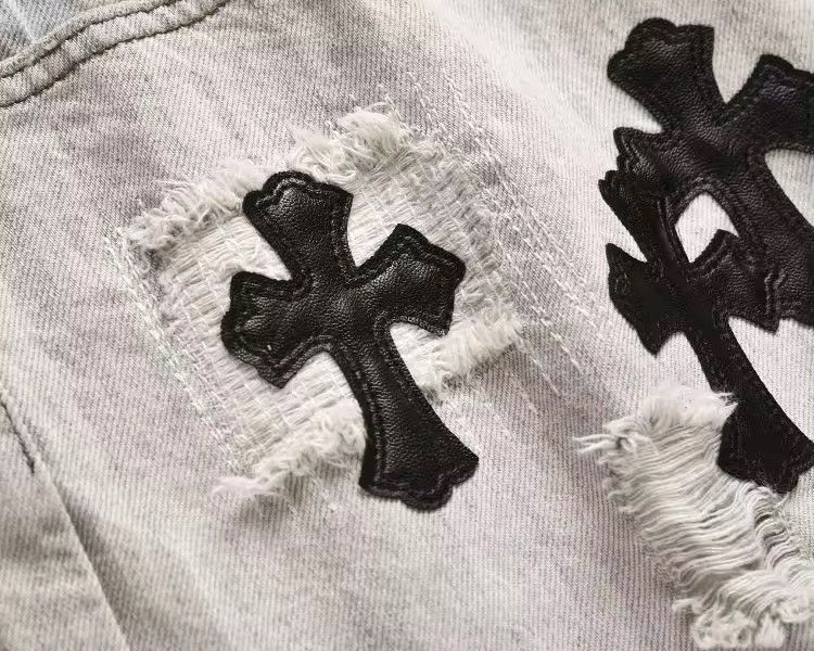 Designer × Vintage Gothic Washed Ripped Holes Patchwork Cross Print Shorts Size US 36 / EU 52 - 5 Thumbnail