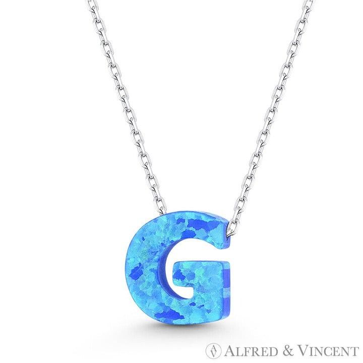 Other Blue Lab Opal Initial "G" Pendant Anchor Chain Necklace Size ONE SIZE - 1 Preview