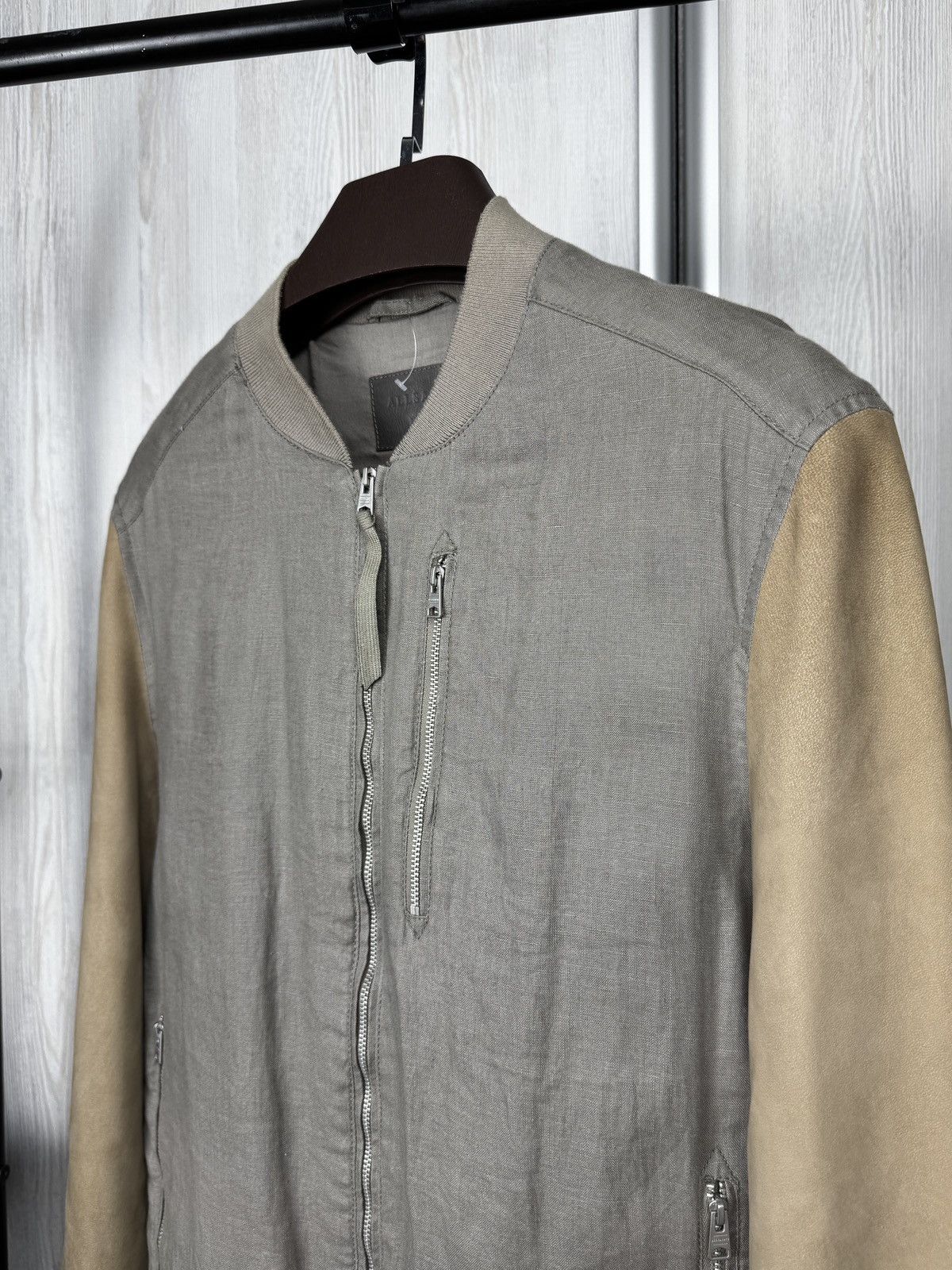 Allsaints Allsaints linen sheep leather sleeves grey beige bomber jckt Size US M / EU 48-50 / 2 - 5 Thumbnail