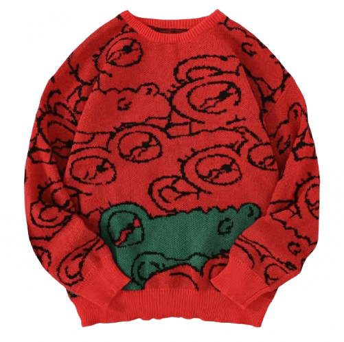 Japanese Brand Crocodile Frog Pattern Sweater Jacquard Knitted Sweatshirt Size US L / EU 52-54 / 3 - 1 Thumbnail