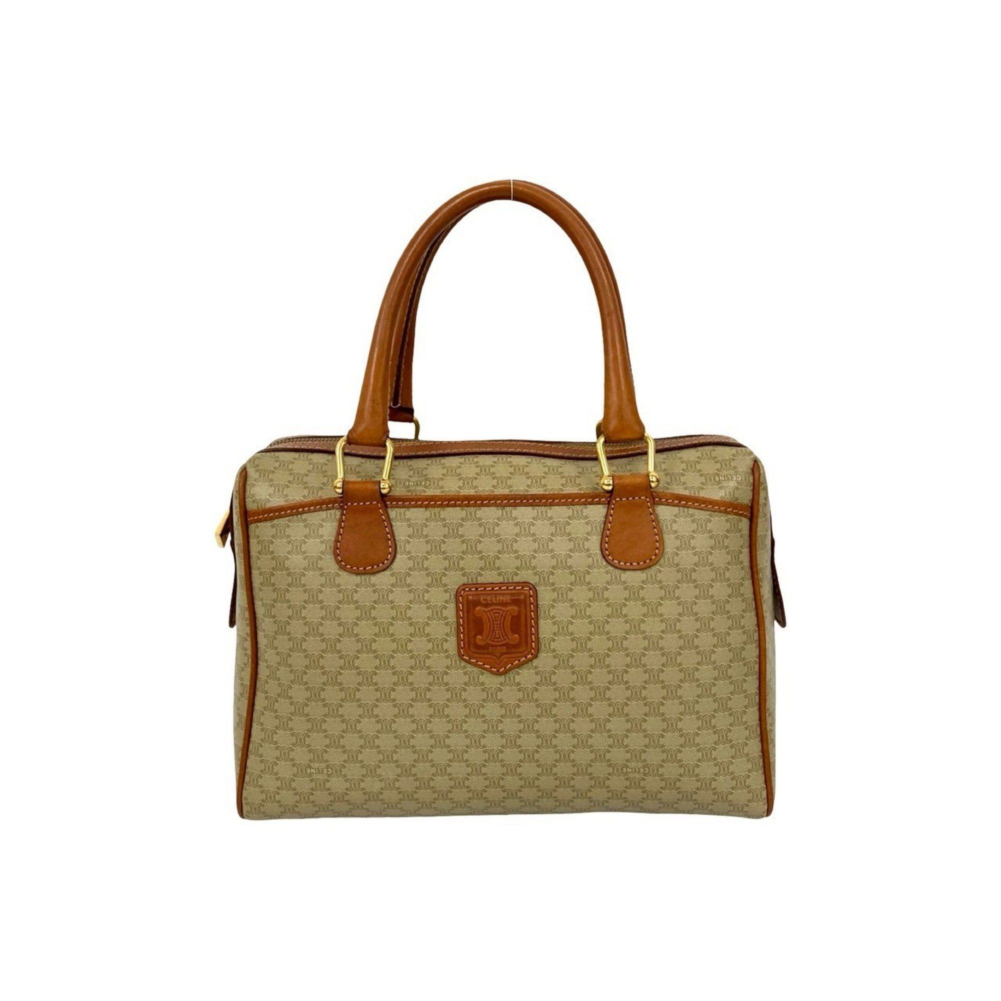 Celine CELINE Macadam Triomphe Logo Leather Handbag/Boston Bag, Beige/Brown, 27761 Size ONE SIZE - 1 Thumbnail