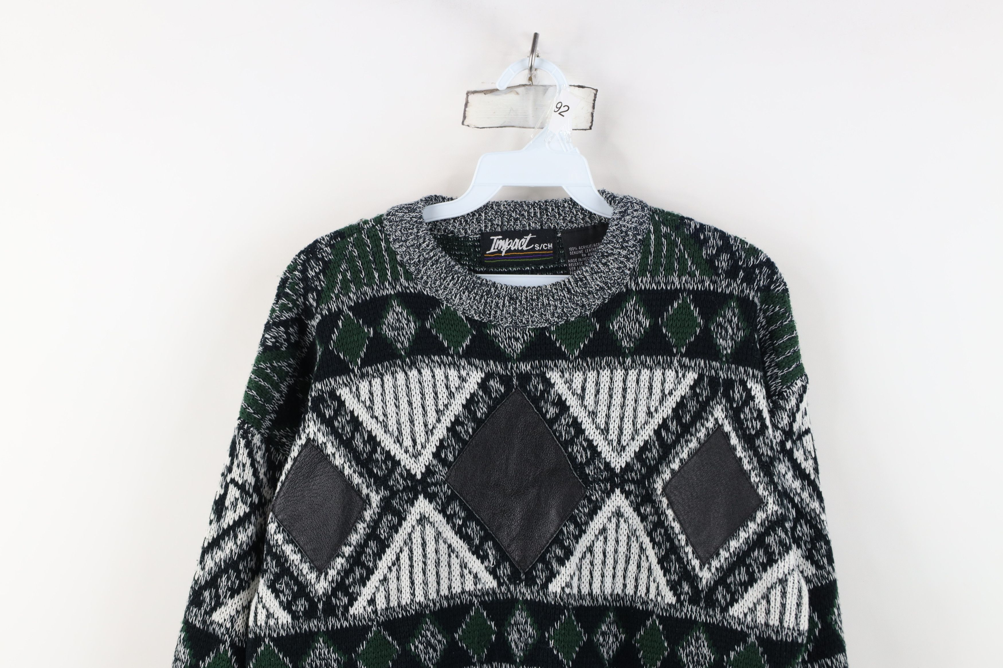 Vintage Vintage 90s Coogi Style Leather Trim Diamond Knit Sweater Size US S / EU 44-46 / 1 - 2 Thumbnail