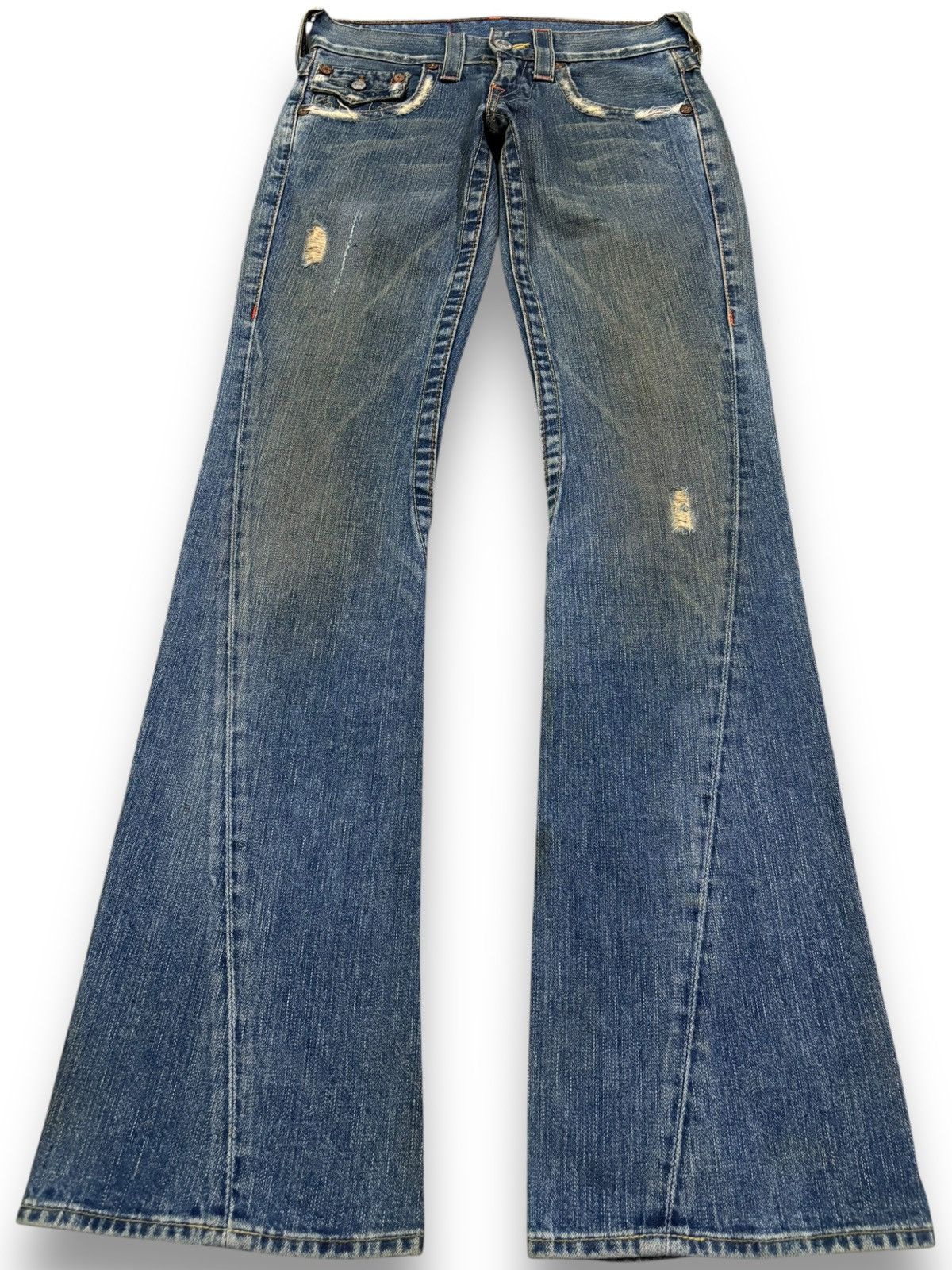 Vintage True Religion Joey Mud Washed Flare Distressed Jeans