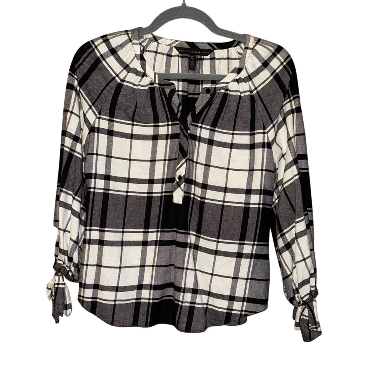 White House Black Market White House Black Market Plaid Black and White Women's Top Size XS / US 0-2 / IT 36-38 - 1 Thumbnail