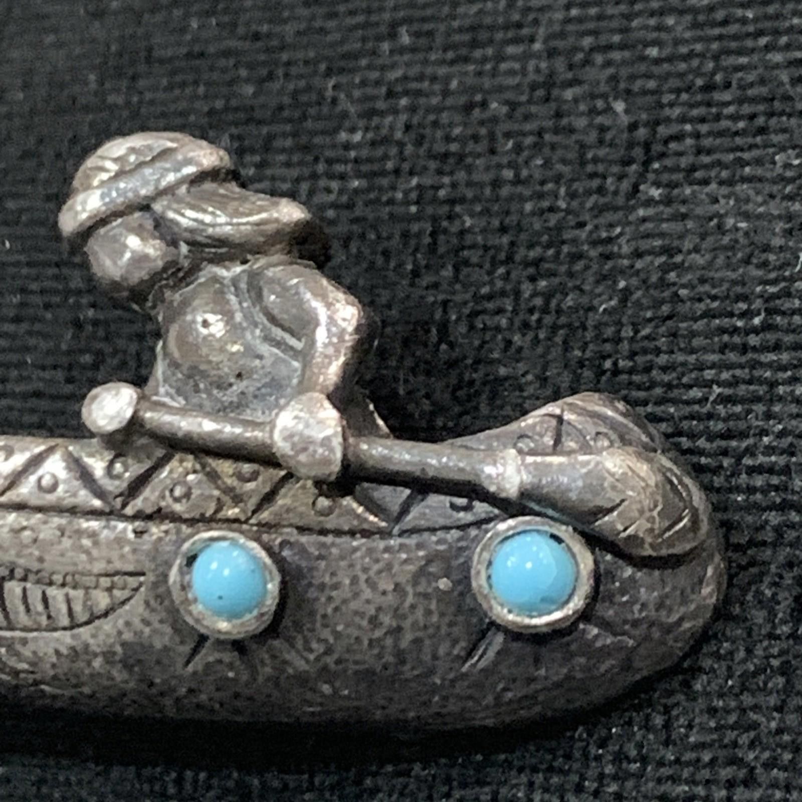 Other Rare Early Navajo BIG Hand Carved Silver Brooch Canoe 2.5" Size ONE SIZE - 4 Thumbnail