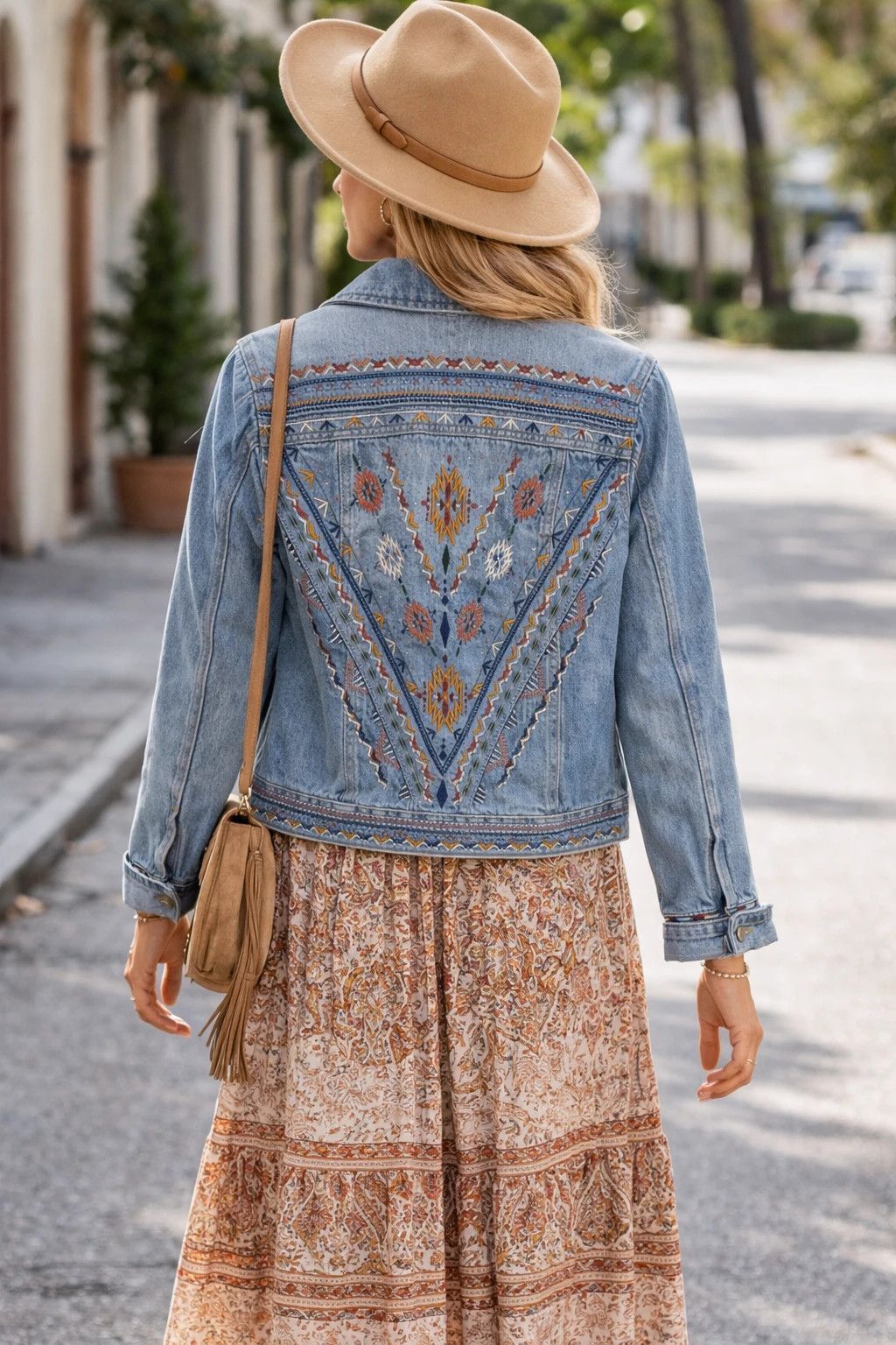 NEXT Next Embroidered Boho Denim Jacket Statement Back UK 10 Size M / US 6-8 / IT 42-44 - 3 Thumbnail
