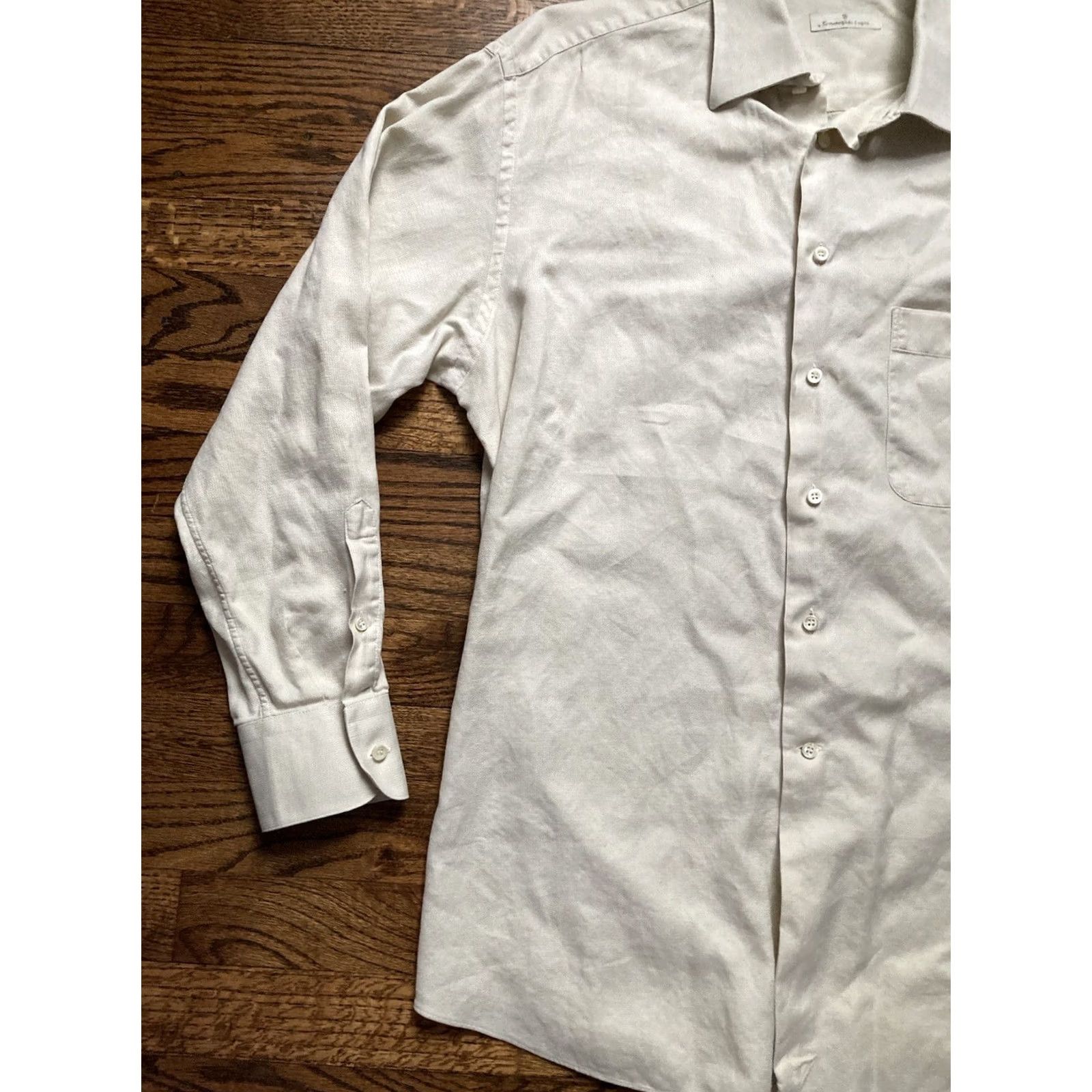 Ermenegildo Zegna Ermenegildo Zegna Shirt Mens Large Beige Long Sleeve Button Up 41/16 Casual Size US L / EU 52-54 / 3 - 2 Thumbnail