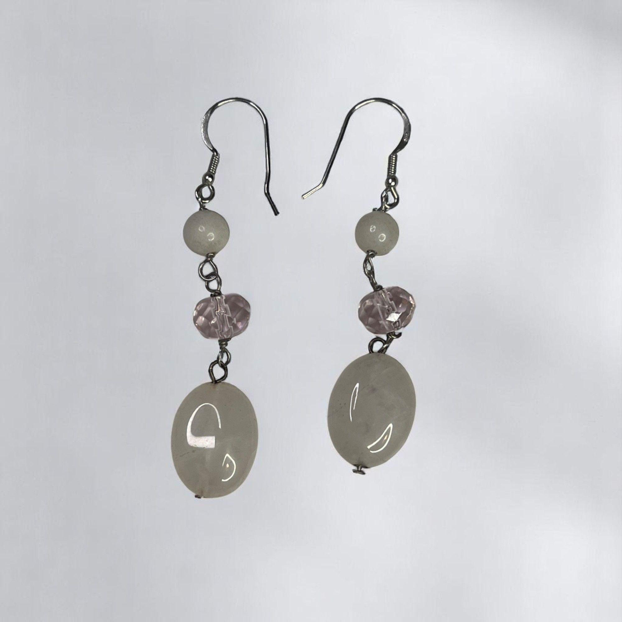 Designer Silver 925 Dangle Earrings With White & Pink Beads Size ONE SIZE - 4 Thumbnail