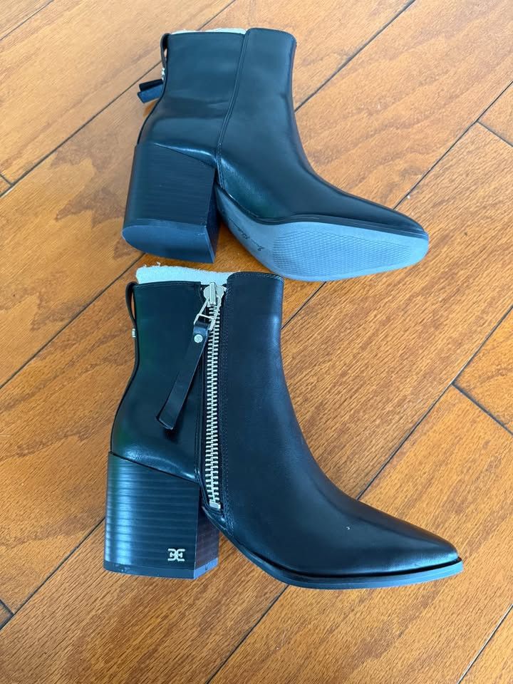 Sam Edelman Sam Edelman Carlysle Black Leather Block Heel Silver Zipper Size US 5 / IT 35 - 7 Thumbnail