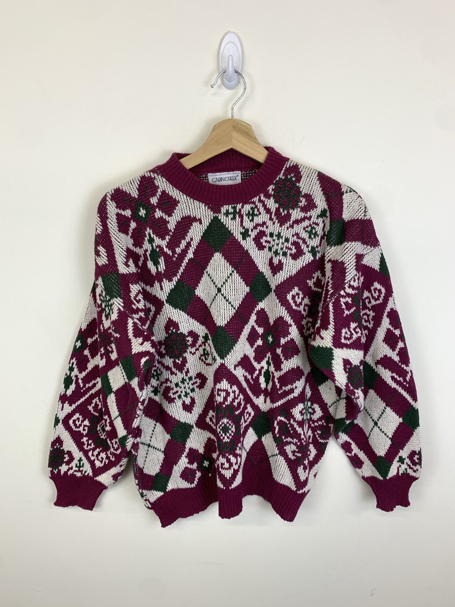 Vintage Vintage Fucshia Argyle Pattern 1990s Cableknit Sweater Size L Size US L / EU 52-54 / 3 - 1 Thumbnail