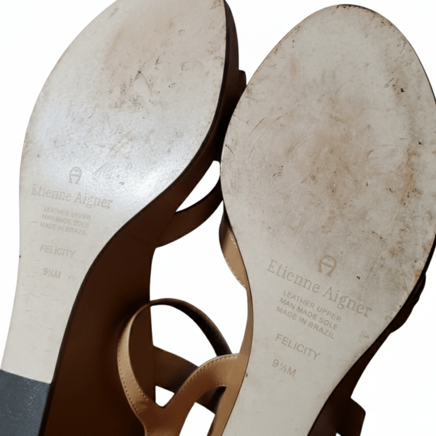 Etienne Aigner Etienne Aigner Size 9.5 Vintage Leather Wedge Tan Strappy Size US 9.5 / IT 39.5 - 6 Thumbnail