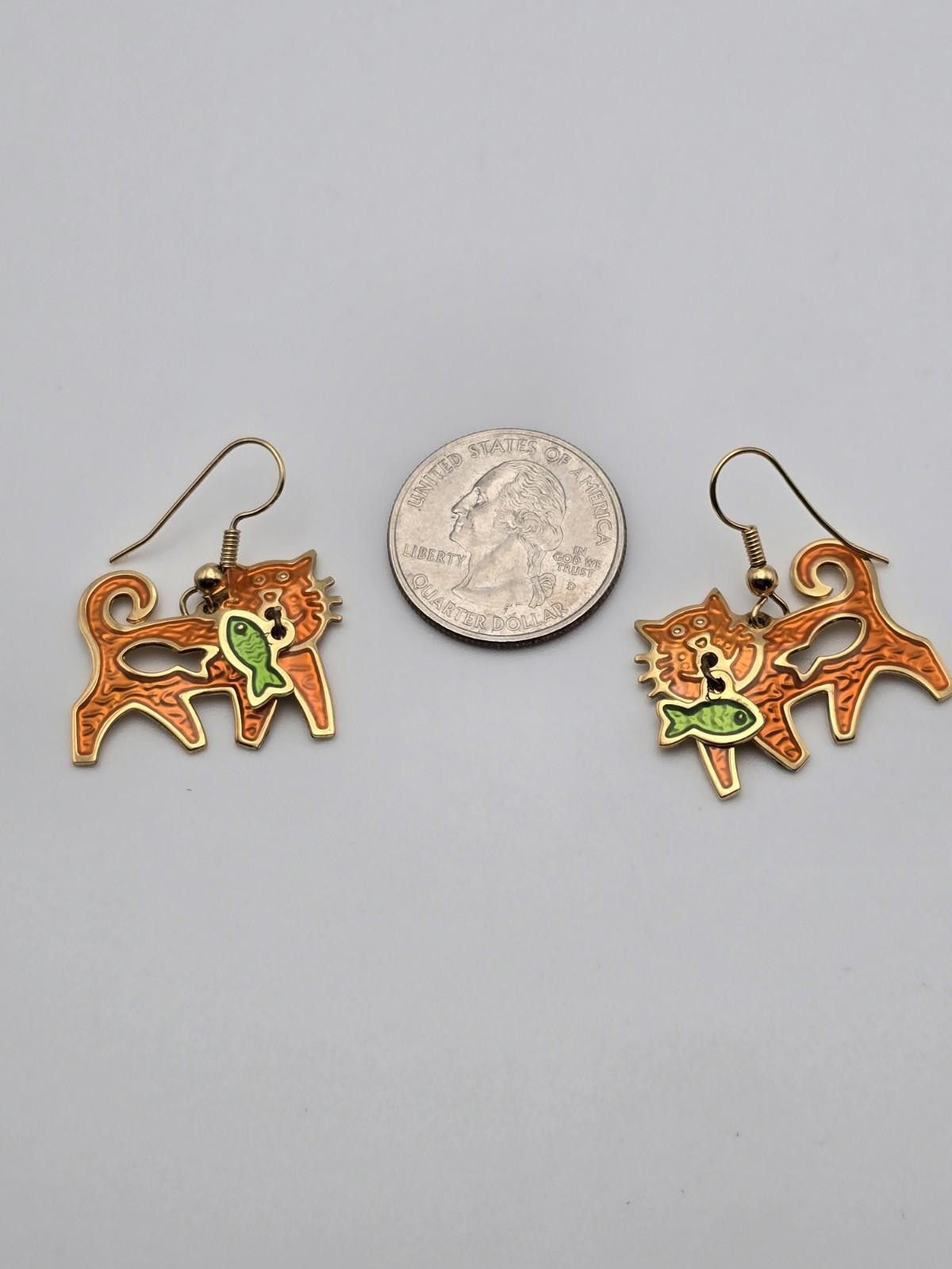 Other Edgar Berebi Cat Dangle Earrings – Enamel & Gold Tone Whimsy Size ONE SIZE - 1 Thumbnail