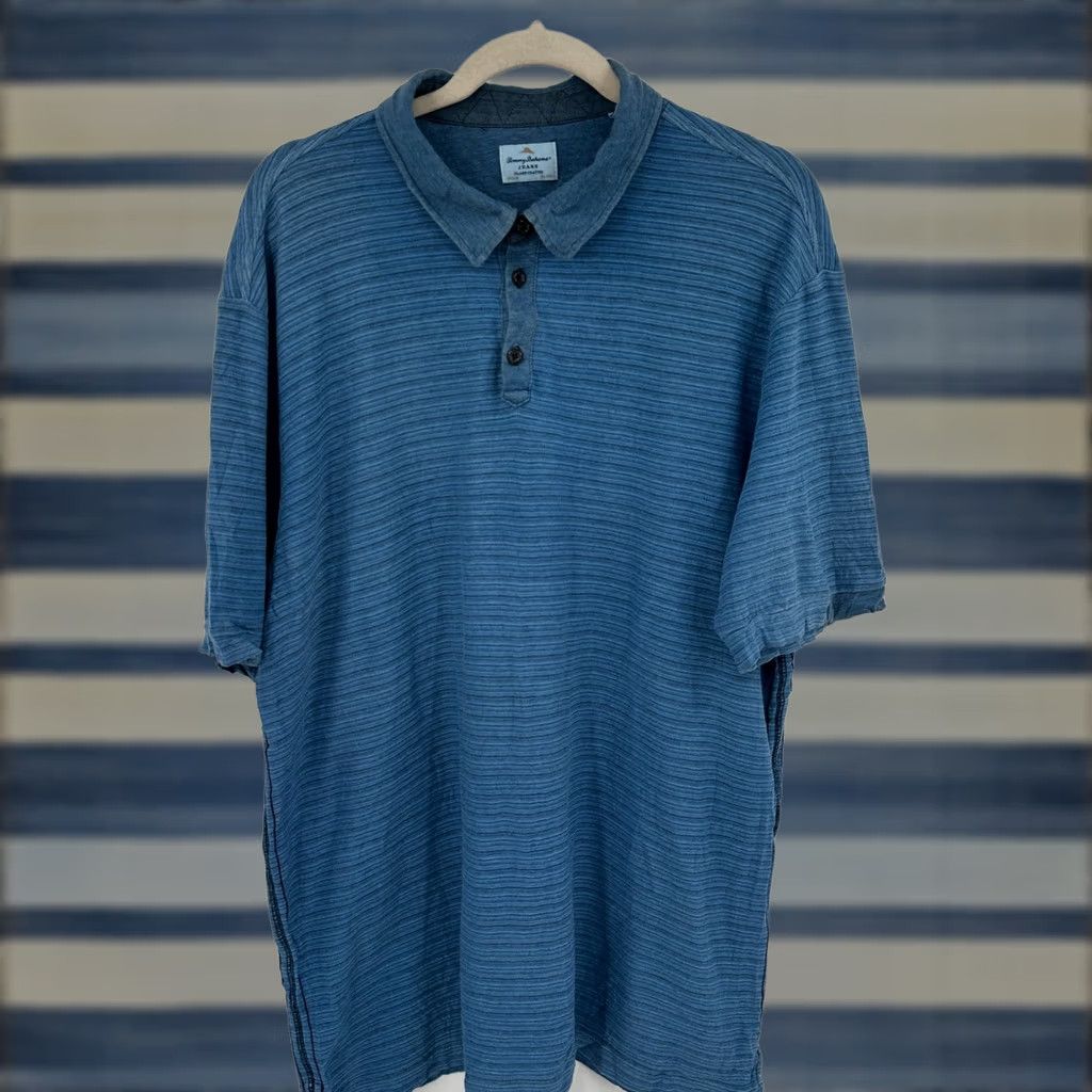 Tommy Bahama Tommy Bahama Jeans Polo Shirt Striped Short Sleeve Mens XL Blue Beach Island Zone 100% Cotton Button-Down Collared Classic Fit Summer Spring Size US XL / EU 56 / 4 - 1 Thumbnail