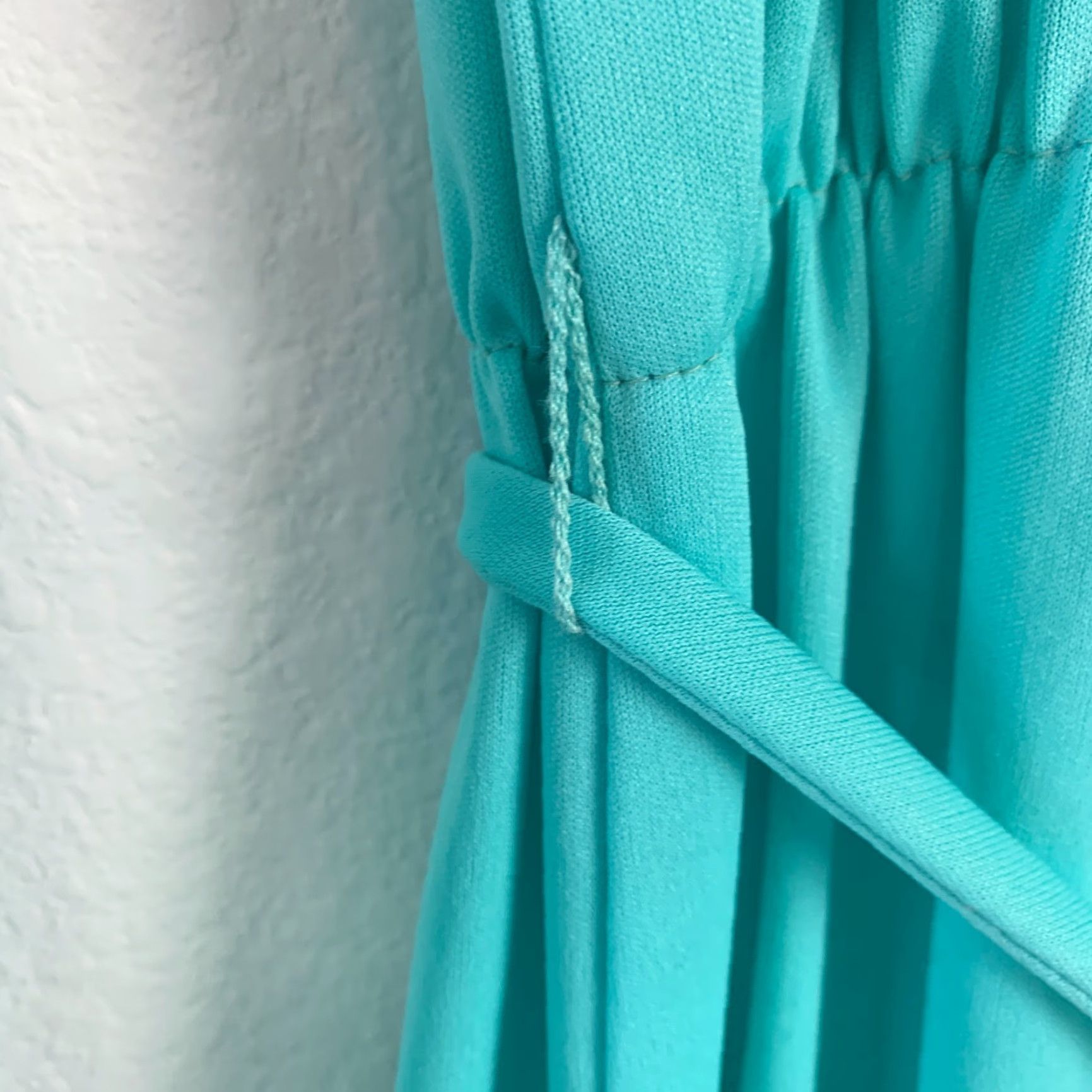 Vintage Vintage Handmade Boho Festival Off Shoulder Hippy Tiered Dress 29" Chest 14.5" Waist 41" Length Blue 1960s Womens Size 3XL / US 20-22 - 5 Thumbnail
