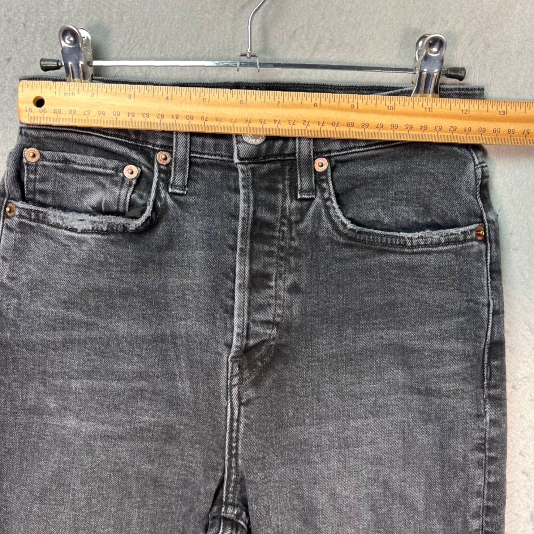 RE/DONE Re/Done Womens Jeans Distressed Black Denim 26 Straight High Rise 5-Pocket Button Dark Wash Vintage No N/A Size 26" / US 2 / IT 38 - 5 Thumbnail