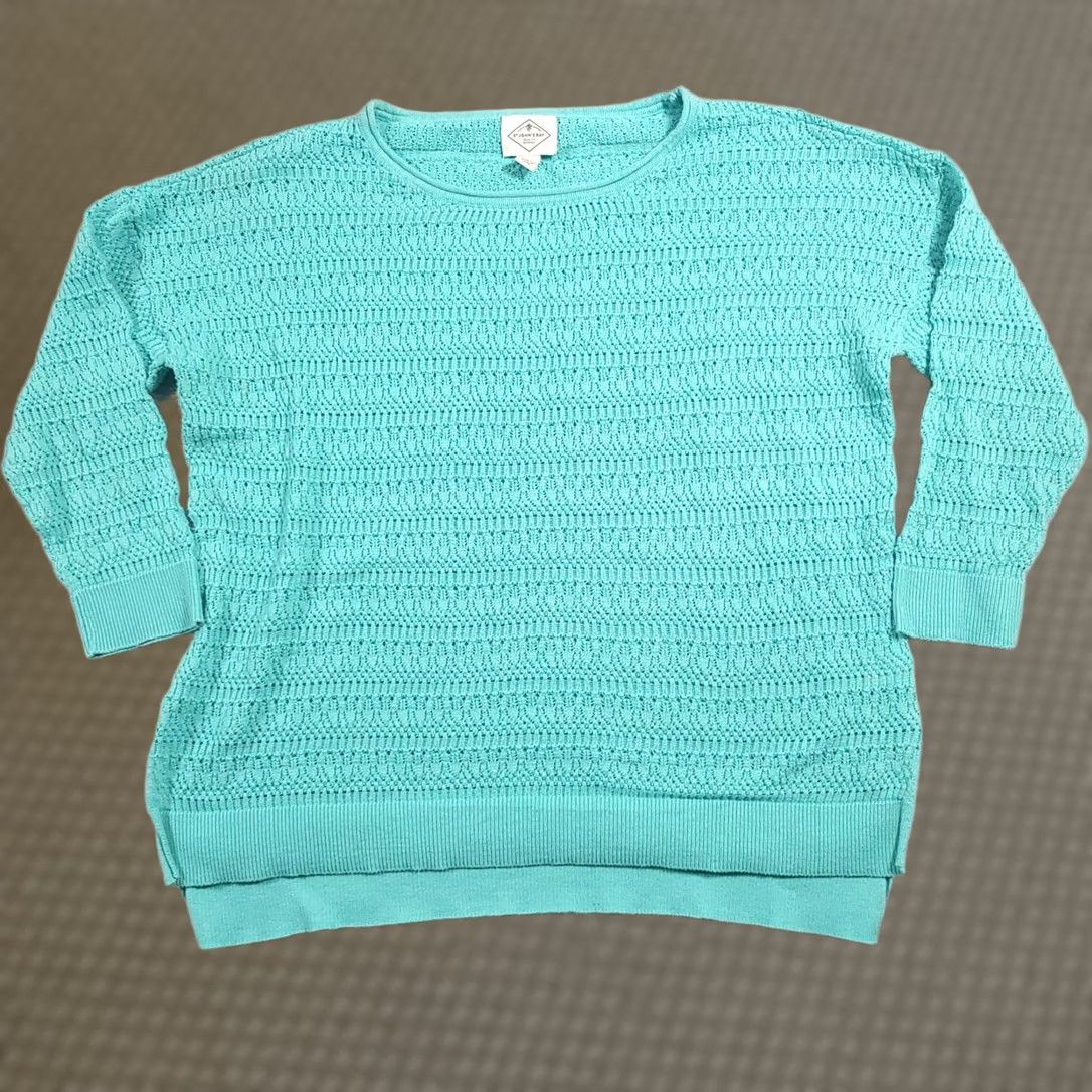 Vintage St. John's Bay Sweater Women's Large Green Round Neck Classic Open Knit 3/4 Sleeve Size L / US 10 / IT 46 - 1 Thumbnail