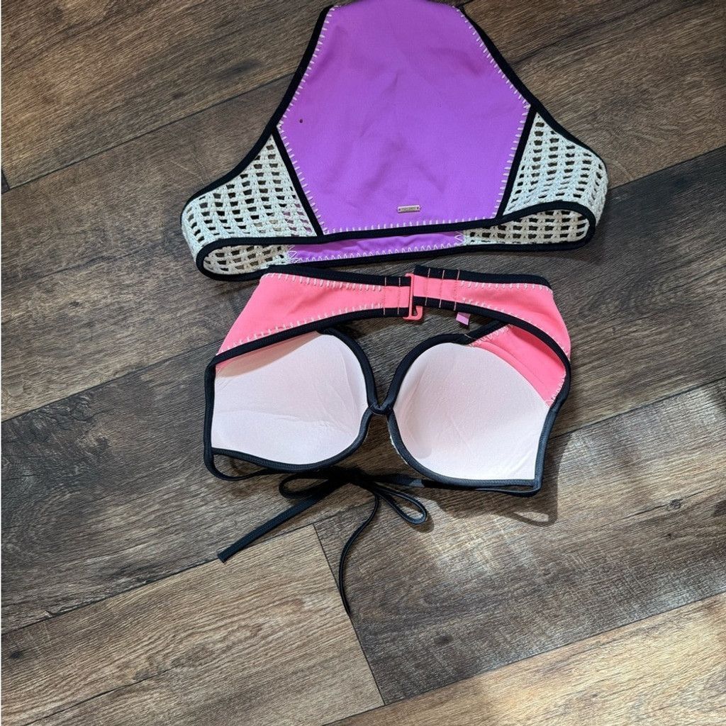 Victoria's Secret Victoria's Secret Purple and Black Bikini with Gold Details Size L / US 10 / IT 46 - 3 Thumbnail