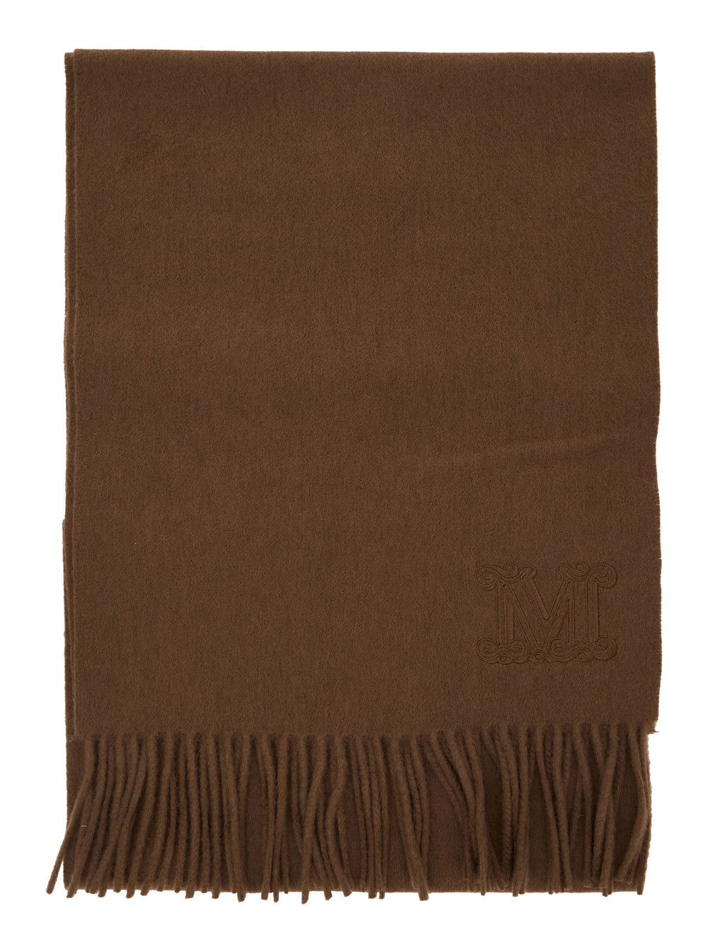 'Dalia' Brown Rectangular Scarf with Logo Embroidery on the Front and Fringed Hem in Cashmere Woman