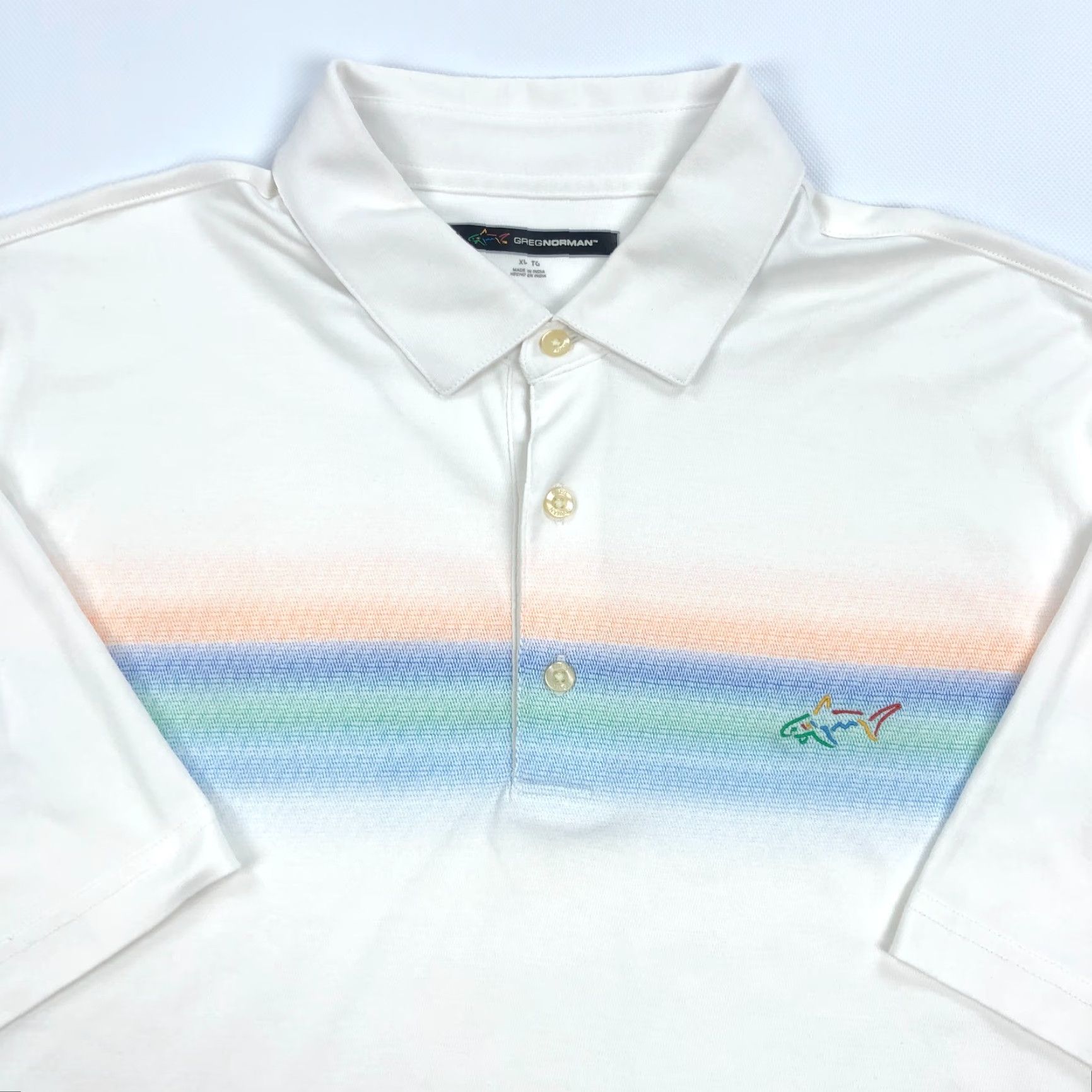 Vintage Greg Norman Polo Shirt Men XL Golf Performance Play Dry Shark Stripe White Size US XL / EU 56 / 4 - 5 Thumbnail