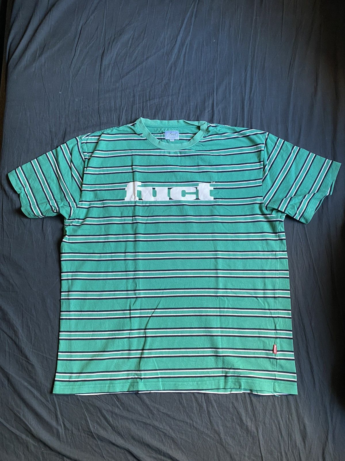 image of Fuct Striped Logo Tee in Green, Men's (Size 2XL)