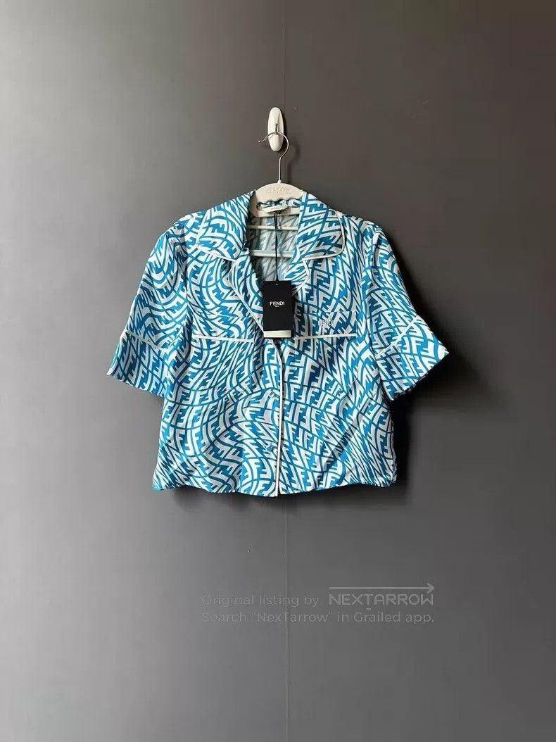 Fendi Fendi Blue All-Over Printed Silk Short Sleeve Shirt Size 4XL / US 24-26 - 1 Thumbnail