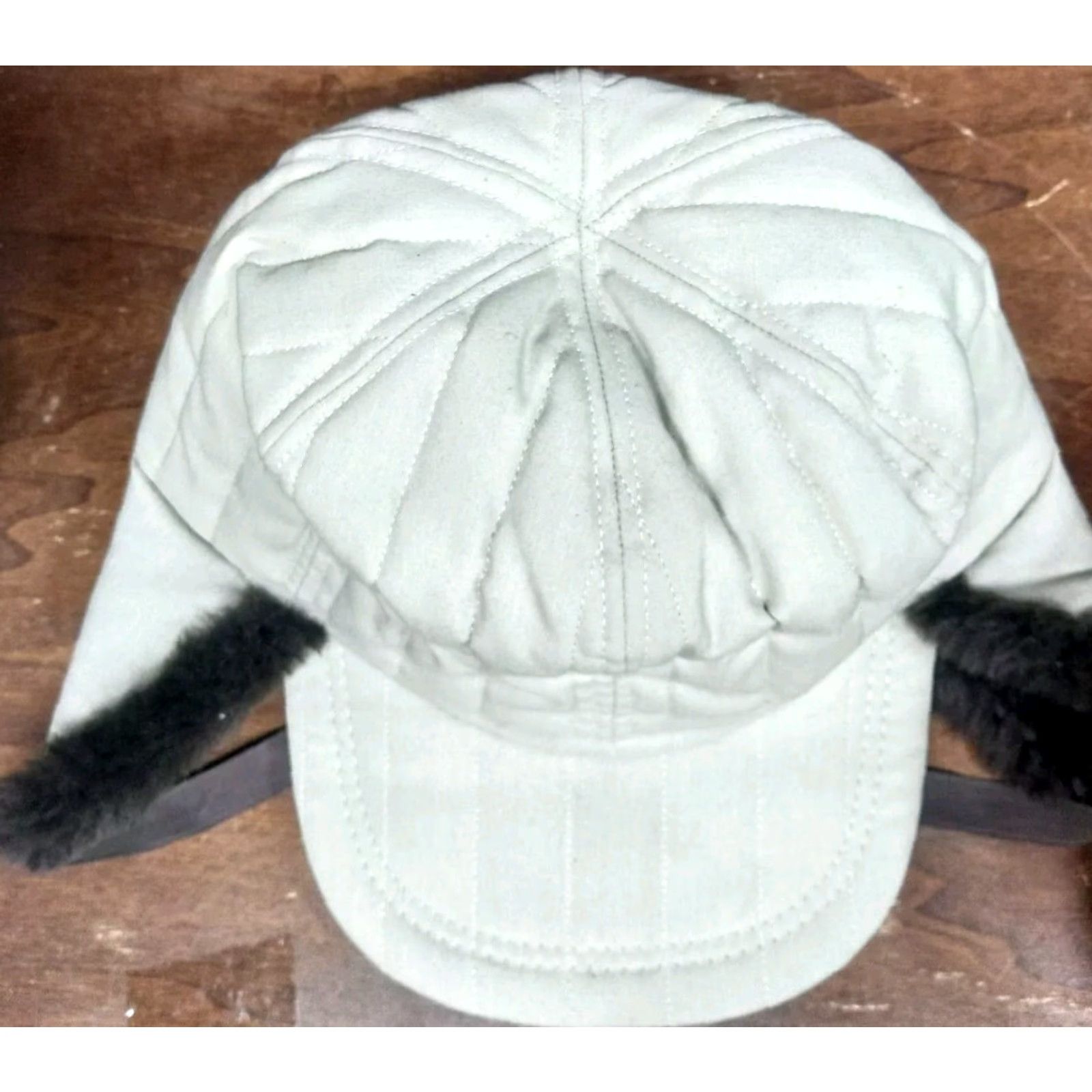 CO VINTAGE Langenberg Hat Co Trapper Hat Mens Medium Beige USA Made Quilted Twill Insulated Ear Flap Neck Flap Wide Brim Winter Fall Spring Mens Size ONE SIZE - 2 Thumbnail