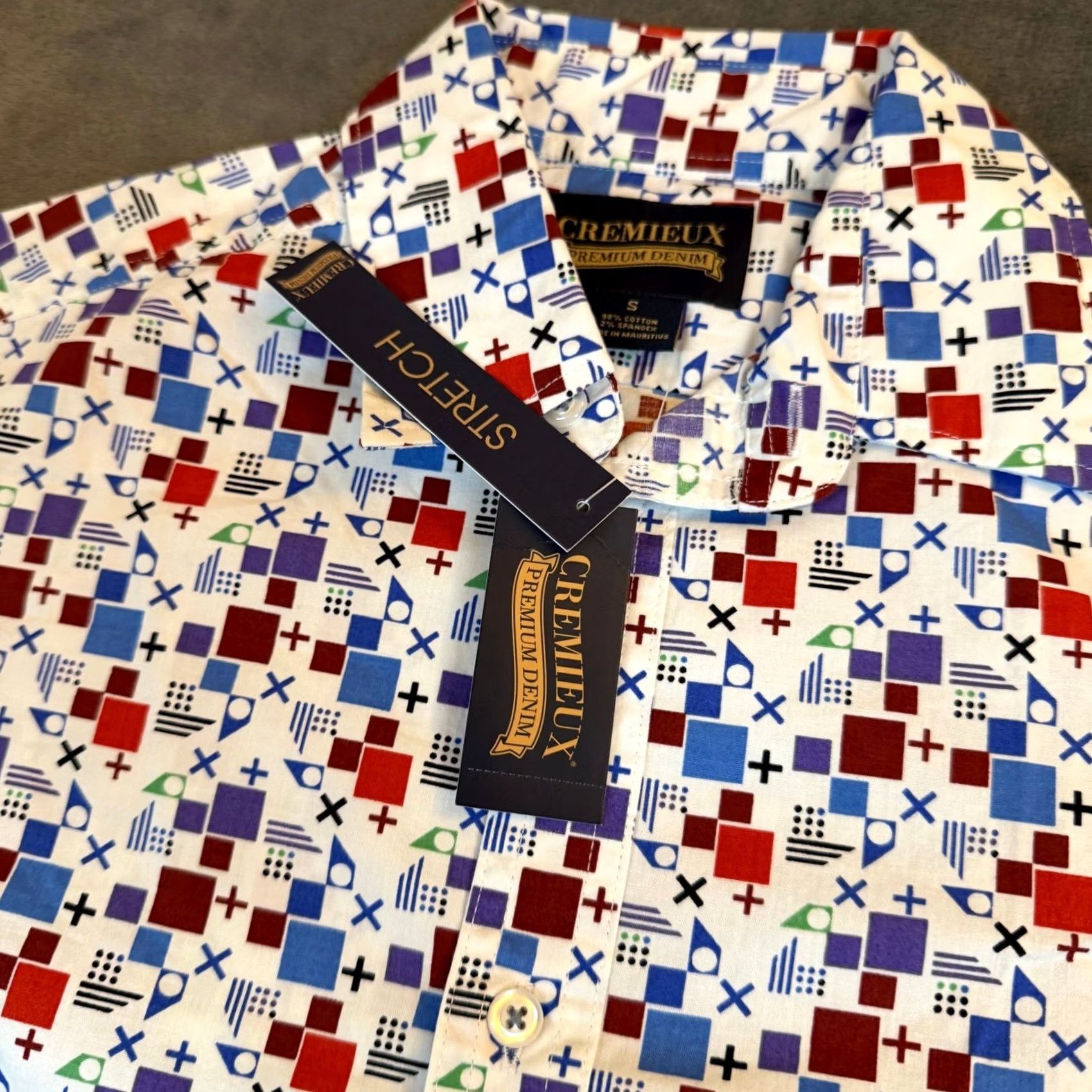 Cremieux Cremieux Shirt Geometric Stretch Short Sleeve Mens Small White Multicolor Button Up NWT Size US S / EU 44-46 / 1 - 5 Thumbnail