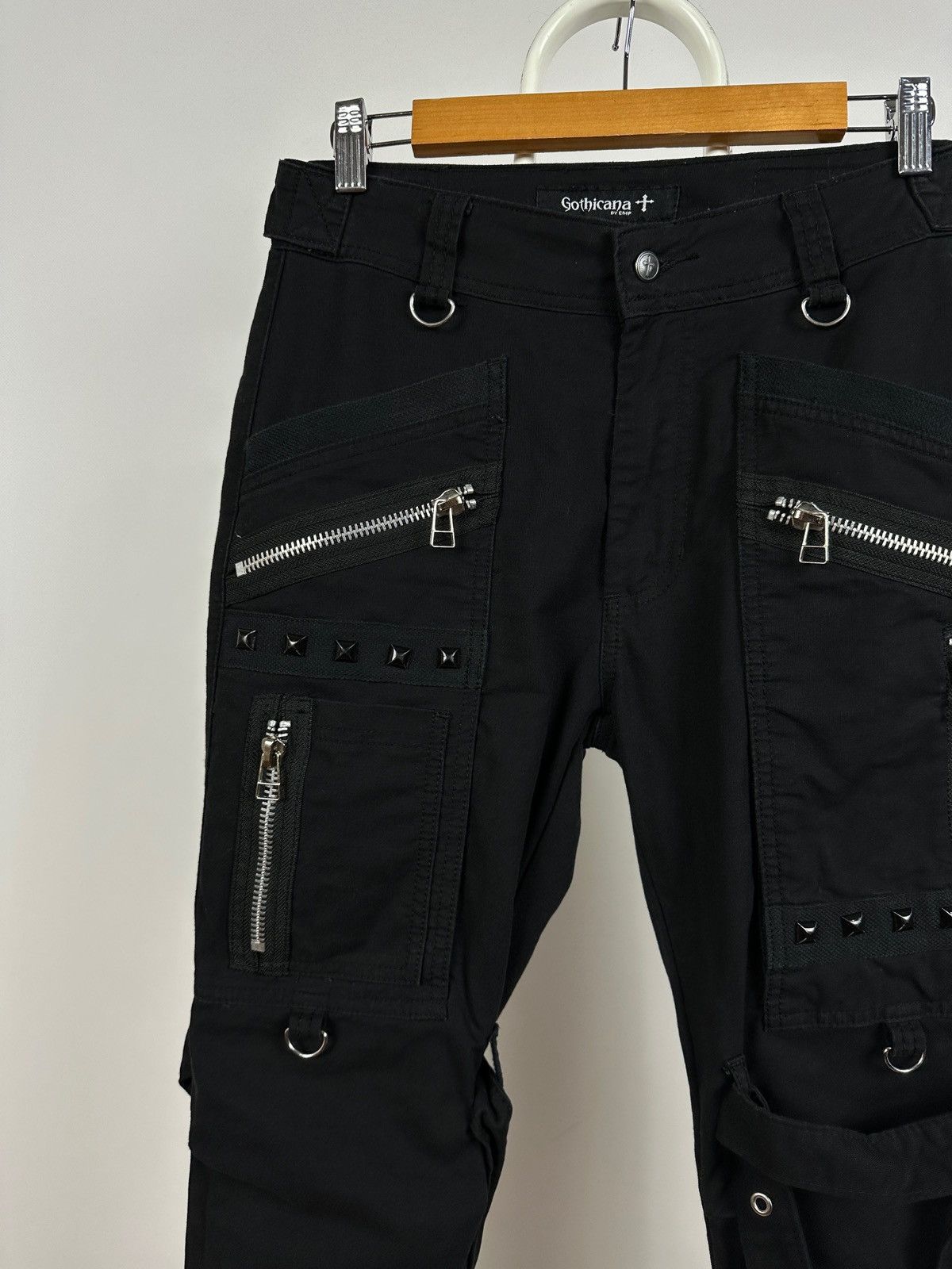 Japanese Brand Vintage Gothicana By EMP Punk Bondage Black Cargo Pants Size US 30 / EU 46 - 9 Thumbnail