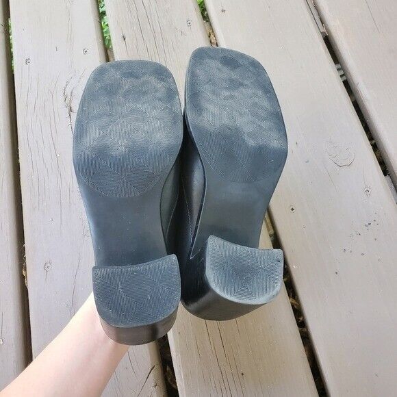 Vintage Vintage 90s y2k Square Toe Chunky Heel Black Leather Pumps Size US 7 / IT 37 - 8 Thumbnail