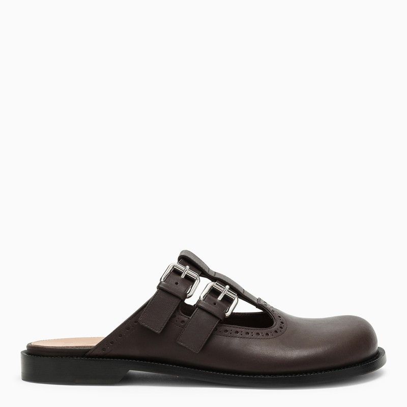 image of Loewe Brown Waxed Calfskin Campo Mary Jane Sabot Shoes, Women's (Size 7)
