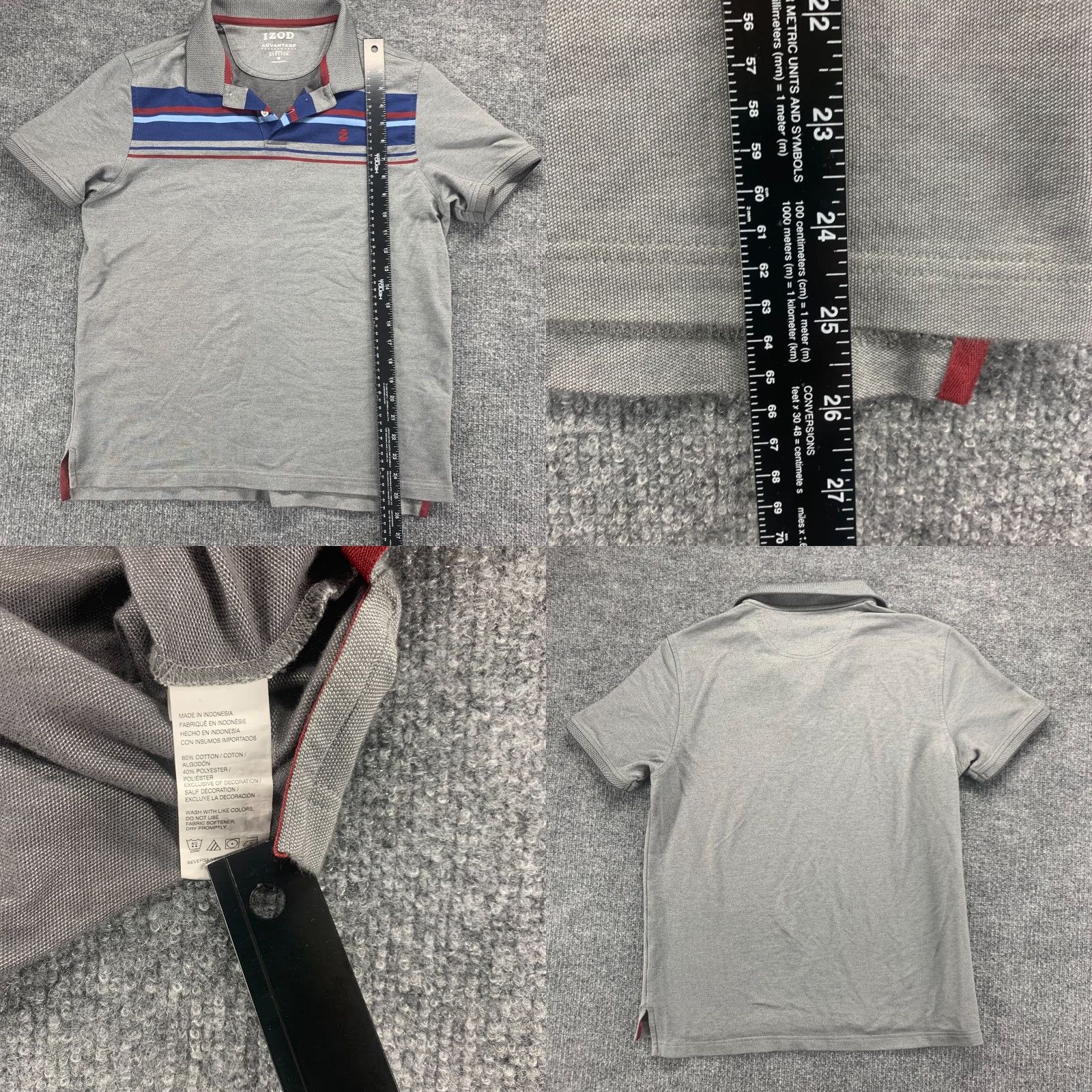 Izod IZOD Polo Shirt Mens Medium Gray Striped Performance Advantage Stretch Golf Size US M / EU 48-50 / 2 - 8 Thumbnail