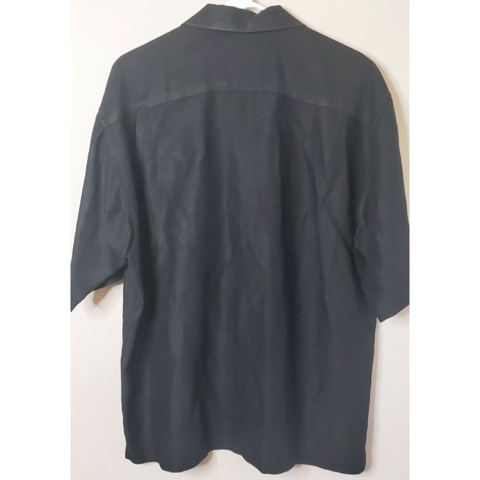 Vintage Reunion Menswear Shirt Mens L Black Button Front Short Sleeve Linen Blend Men Size US 33 - 5 Thumbnail
