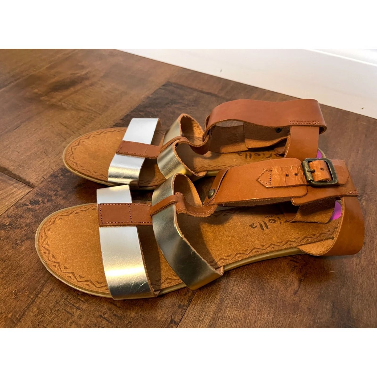 Vintage Mariella Brown Leather Caged Ankle Open Toe Sandal Flats New Women's 8.5 Made in Italy Size US 9 / IT 39 - 4 Thumbnail