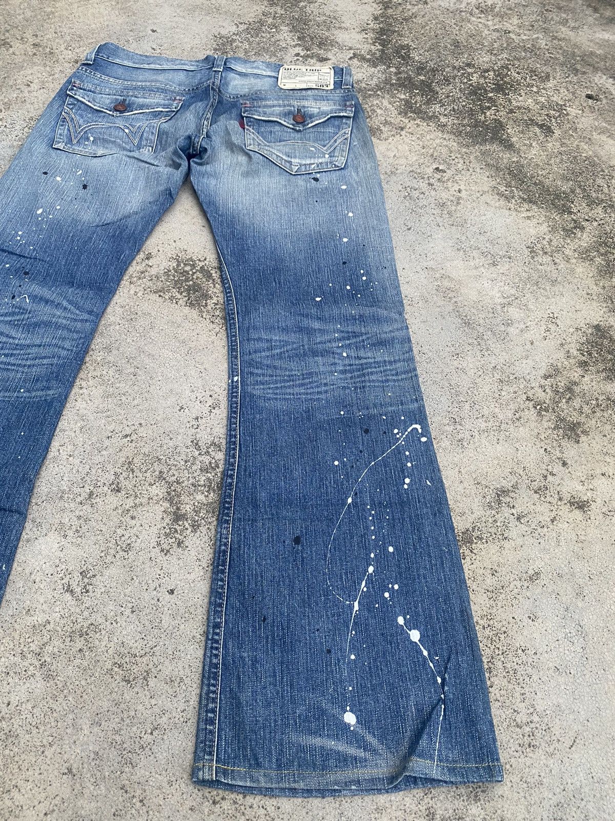 Edwin × Vintage Flare Jeans Edwin Blue Trip Distressed Painted Bootcut Size US 35 - 14 Thumbnail
