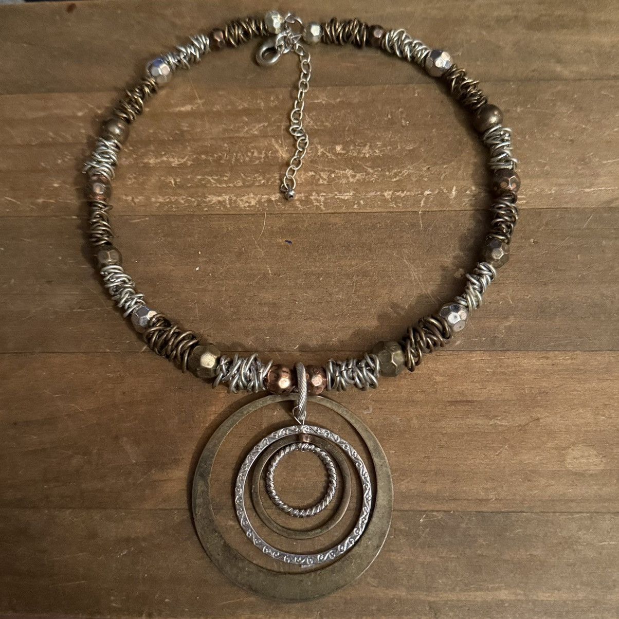 Other Mixed metal bead wired necklace with layered circle pendant Size ONE SIZE - 2 Thumbnail