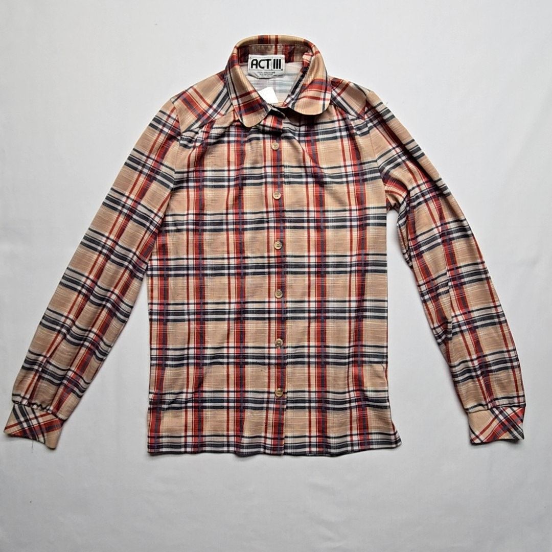 Vintage Vintage Plaid Button-Up Beige Red Blue Checkered Small Shirt Size S / US 4 / IT 40 - 1 Thumbnail