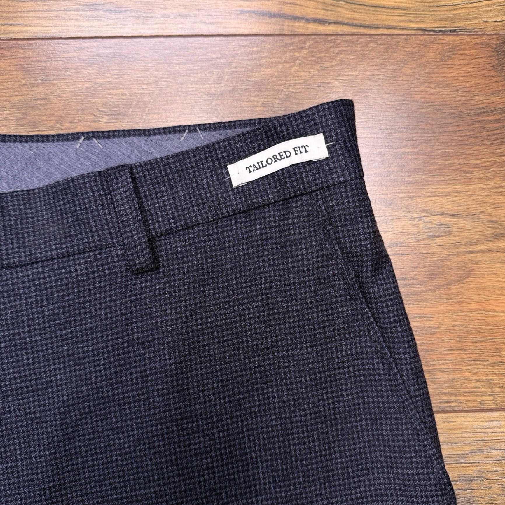 Jos. A. Bank Jos A Bank Dress Pants Mens 36x32 Blue Houndstooth Stretch Slim Straight Flat Front Wool Elastane Zip Dry Clean Only NWT Size US 36 / EU 52 - 4 Thumbnail