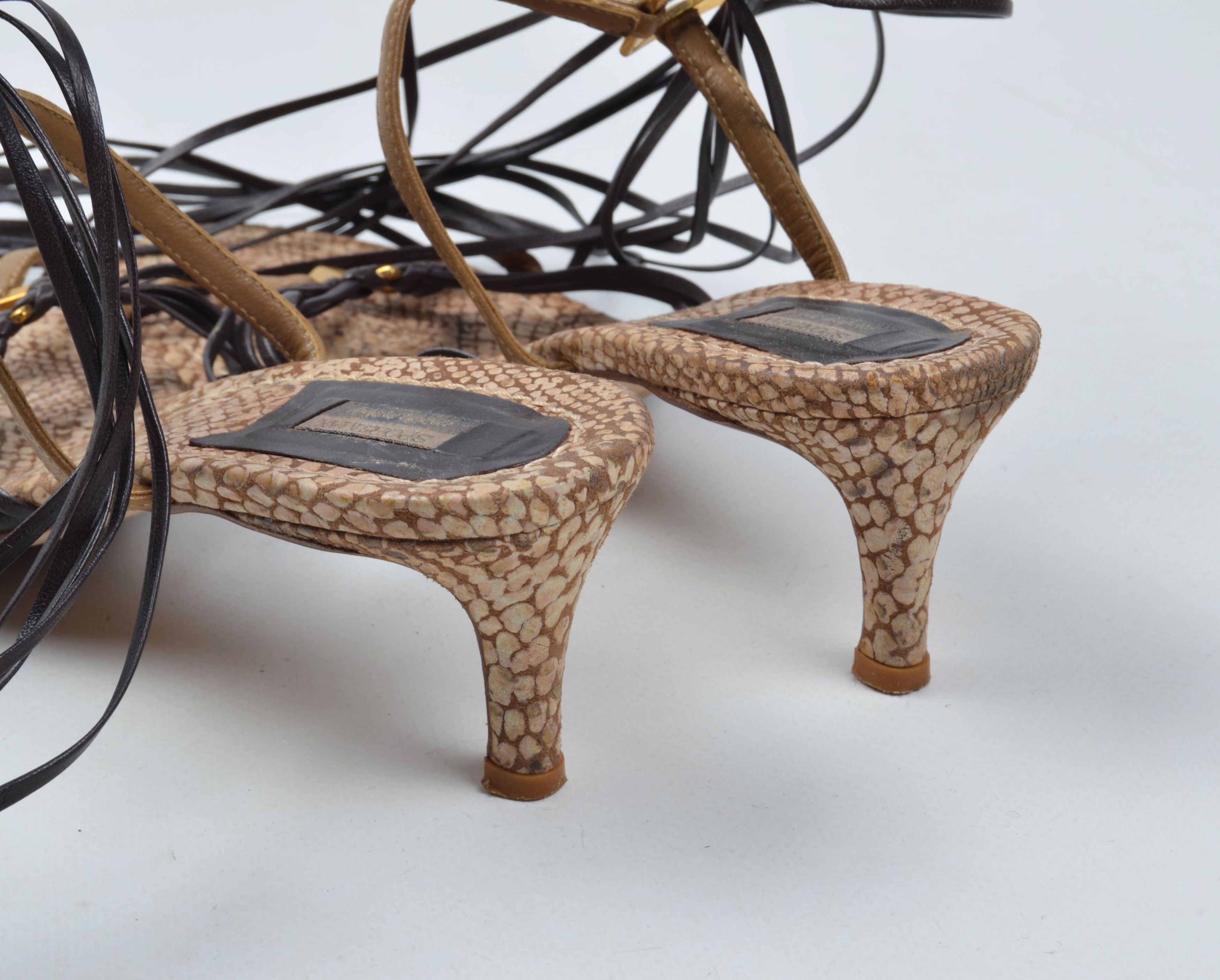 Designer × Max Mara × Vintage Max Mara Y2K Leather Kitten Heel Lace-Up Mules Sandals Size US 7 / IT 37 - 8 Thumbnail