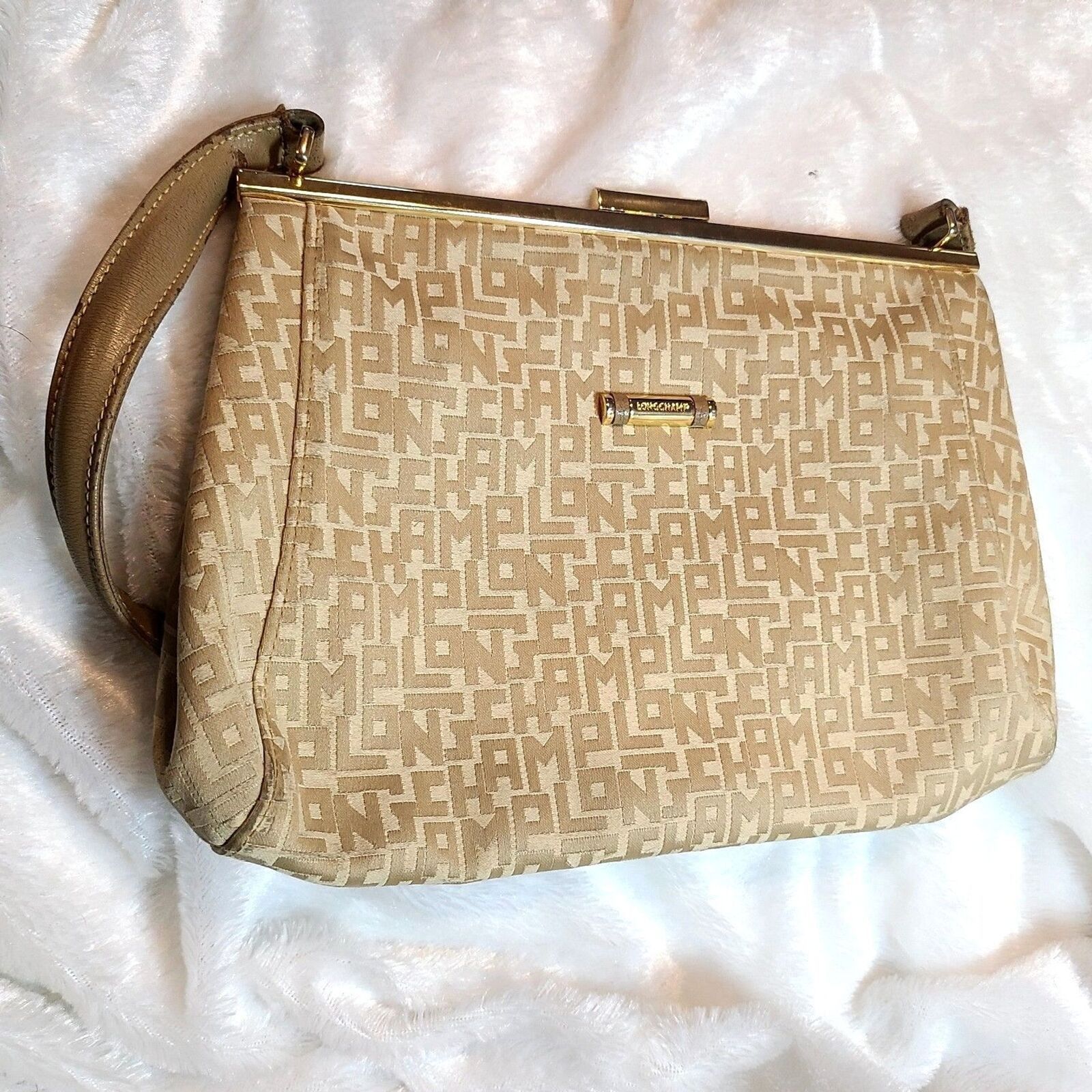 Longchamp Longchamp Signature Tan Jacquard & Leather Shoulder Bag VGUC Size ONE SIZE - 13 Thumbnail