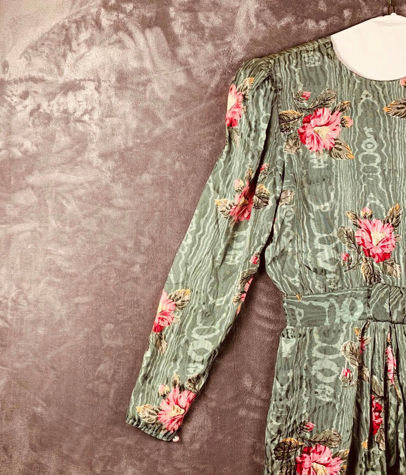 The Unbranded Brand Vintage 80s Womens LS Pleated Floral Silk Midi Dress (385) Size M / US 6-8 / IT 42-44 - 3 Thumbnail