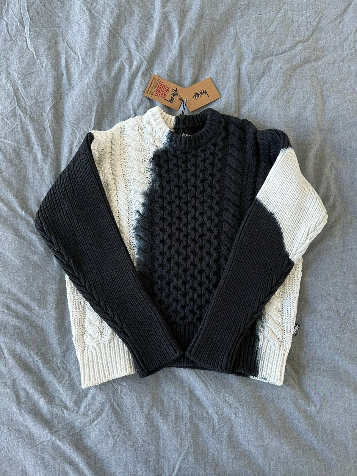 Pre-owned Stussy Tie Dye Fisherman Sweater Black White