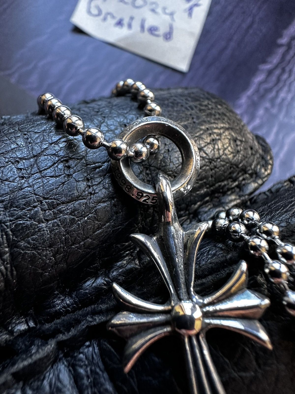 Chrome Hearts 925 Silver Tiny CH Cross with One Ball Charm