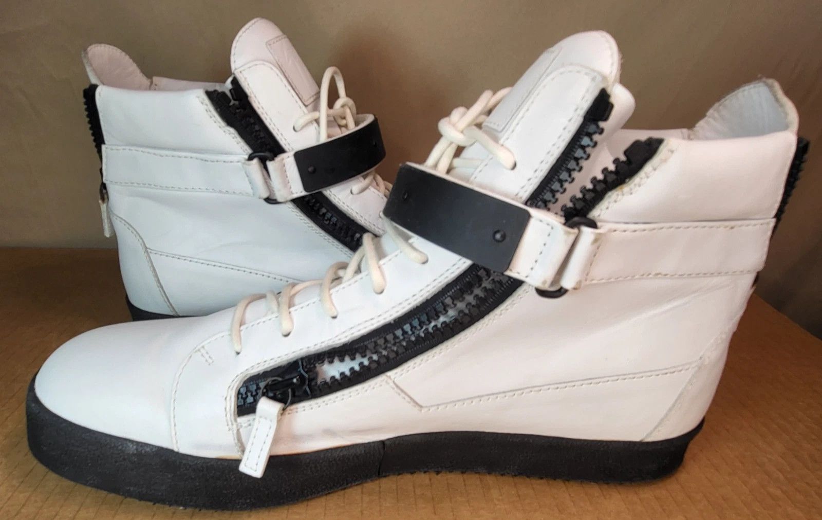 Giuseppe Zanotti Giuseppe Zanotti White Leather High Top Sneakers Dbl Zippers Size US 15 / EU 48 - 2 Thumbnail