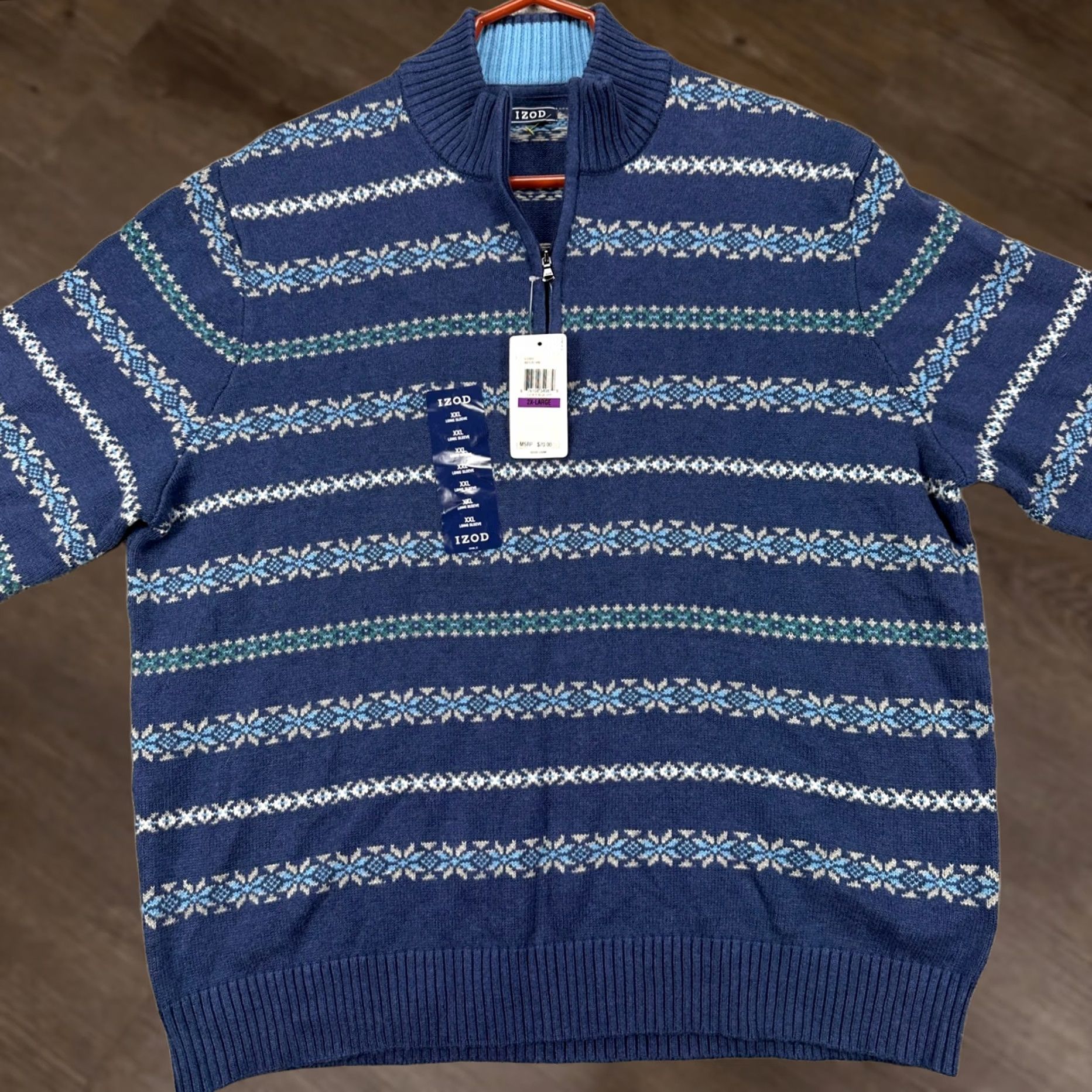 Izod VINTAGE? Izod Sweater Pullover Mens 2XL Blue Knit Geometric Quarter Zip Long Sleeve NEW Size US XXL / EU 58 / 5 - 1 Thumbnail